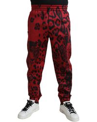 Dolce & Gabbana - Red Black Leopard Stretch Jogger Pants - Lyst