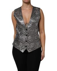 Dolce & Gabbana - Silver Floral Jacquard Sleeveless Vest Top - Lyst