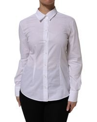 Dolce & Gabbana - White Cotton Long Sleeves Collared Top Shirt - Lyst
