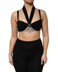 Dolce & Gabbana - Black Cropped Viscose Halter Bustier Top - Lyst