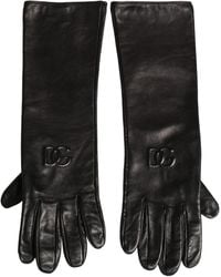 Dolce & Gabbana - Black Genuine Leather Embossed Dg Logo Gloves - Lyst
