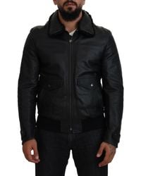 Dolce & Gabbana - Black Lamb Leather Collared Men Coat Jacket - Lyst
