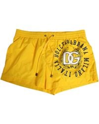 Dolce & Gabbana - Yellow Nylon Logo Print Men Boxer Short Swimwear - Lyst