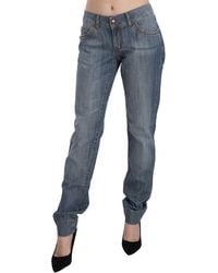 Just Cavalli - Washed Cotton Low Waist Slim Fit Denim Pants - Lyst