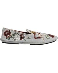 Dolce & Gabbana - Gray Crown Rose Angel Embroidery Loafer Shoes - Lyst