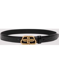 Balenciaga - Black Leather Bb Thin Belt - Lyst