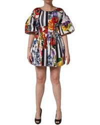 Dolce & Gabbana - Multicolor Patchwork Cotton Poplin Mini Dress - Lyst
