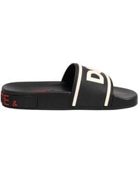 Dolce & Gabbana - Black Rubber Slides Sandals Beachwear Shoes - Lyst