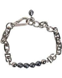 Dolce & Gabbana - Tone Chain Lobster Clasp Logo Pearls Bracelet - Lyst