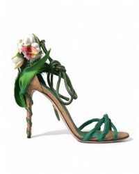Dolce & Gabbana - Green Flower Satin Heels Sandals Shoes - Lyst