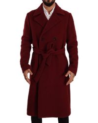 Dolce & Gabbana - Bordeaux Wool Long Double Breasted Overcoat Jacket - Lyst