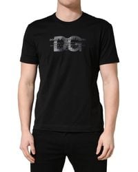 Dolce & Gabbana - Black Logo Dg Print Cotton Crew Neck T - Lyst