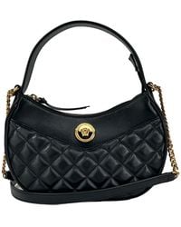Versace - Quilted Black Leather Half Moon Chain Crossbody Bag - Lyst