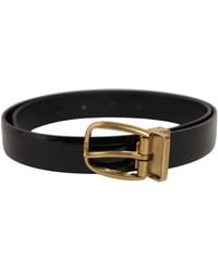 Dolce & Gabbana - Black Classic Leather Gold Tone Buckle Belt - Lyst