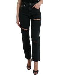 Dolce & Gabbana - Black Cotton High Waist Tattered Denim Jeans - Lyst