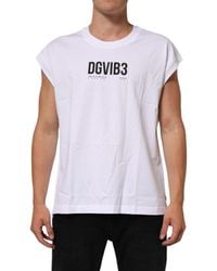 Dolce & Gabbana - White Cotton Sleeveless Printed Tank T - Lyst