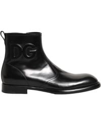 Dolce & Gabbana - Black Leather Embossed Logo Ankle Boots Shoes - Lyst