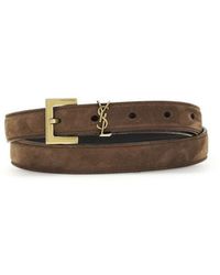 Saint Laurent - Brown Calf Leather Bos Taurus Thin Belt - Lyst