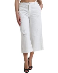 Dolce & Gabbana - Wide Leg Cotton Cropped Denim Jeans - Lyst