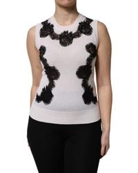 Dolce & Gabbana - White Cashmere Floral Lace Detailing Tank Top - Lyst