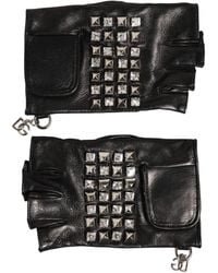Dolce & Gabbana - Leather Studded Fingerless Hand Mitten Gloves - Lyst