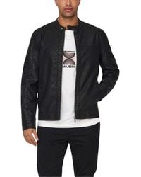 Only & Sons - Black Polyester Biker Jacket - Lyst
