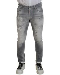 DSquared² - Gray Washed Cotton Slim Fit Casual Men Denim Jeans - Lyst