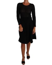 Dolce & Gabbana - Black Knitted Wool Sheath Long Sleeves Dress - Lyst