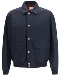 Brunello Cucinelli - Blue Silk Biker Jacket - Lyst