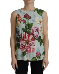 Dolce & Gabbana - Chic Round Neck Sleeveless Tank With Tropica Rose Print - Lyst