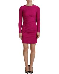 DSquared² - Fuchsia Viscose Long Sleeves Ruched Mini Dress - Lyst