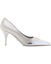 Prada - Satin And Metallic Silver Leather Pumps - Lyst