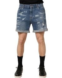 Dolce & Gabbana - Cotton Distressed Denim Bermuda Shorts Elastane - Lyst