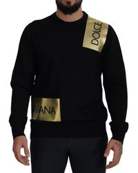 Dolce & Gabbana - Black Wool Gold Logo Crewneck Pullover Sweater - Lyst