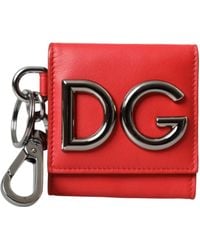 Dolce & Gabbana - Red Calfskin Leather Dg Logo Keyring Coin Purse Wallet - Lyst