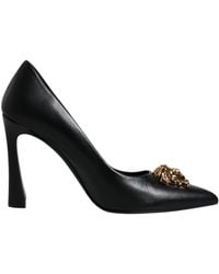 Versace - Black Leather Logo Plaque High Heels Pumps Shoes - Lyst
