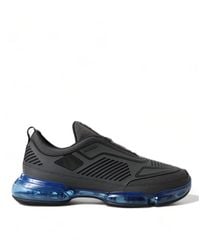 Prada - Black Blue Rubber Knit Slip On Low Top Sneakers Shoes - Lyst