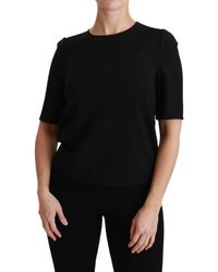 Dolce & Gabbana - Dolce Gabbana Black Short Sleeve Casual Top Stretch Blouse - Lyst