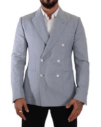 Dolce & Gabbana - Blue Cotton Linen Slim Fit Jacket Coat Blazer - Lyst