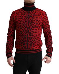 Dolce & Gabbana - Red Leopard Print Turtleneck Pullover Sweater - Lyst