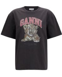 Ganni - Tiger Cotton T-Shirt - Lyst