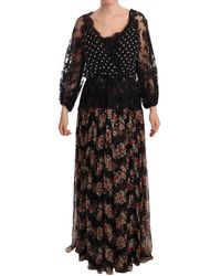 Dolce & Gabbana - Dolce Gabbana Black Lace Floral Polka Maxi Capri Dress - Lyst