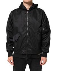 Dolce & Gabbana - Black Nylon Hooded Full Zip Bomber Men Jacket - Lyst