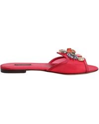 Dolce & Gabbana - Red Embellished Flats Slip On Sandals Shoes - Lyst