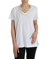 Dolce & Gabbana - Elegant White Cotton Tee With Necklace Detail - Lyst
