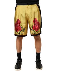 Dolce & Gabbana - Yellow Floral Print Silk Men Bermuda Shorts - Lyst
