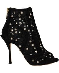 Dolce & Gabbana - Embellished Peeptoe Ankle Boots - Lyst