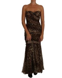 Dolce & Gabbana - Brown Leopard Silk Chiffon Ruched Mermaid Maxi Dress - Lyst