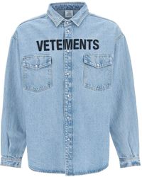 Vetements Oversized Denim Shirt With Logo - Blue