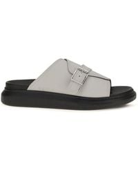 McQueen - Gray Calf Leather Bos Taurus Platform Sandals - Lyst